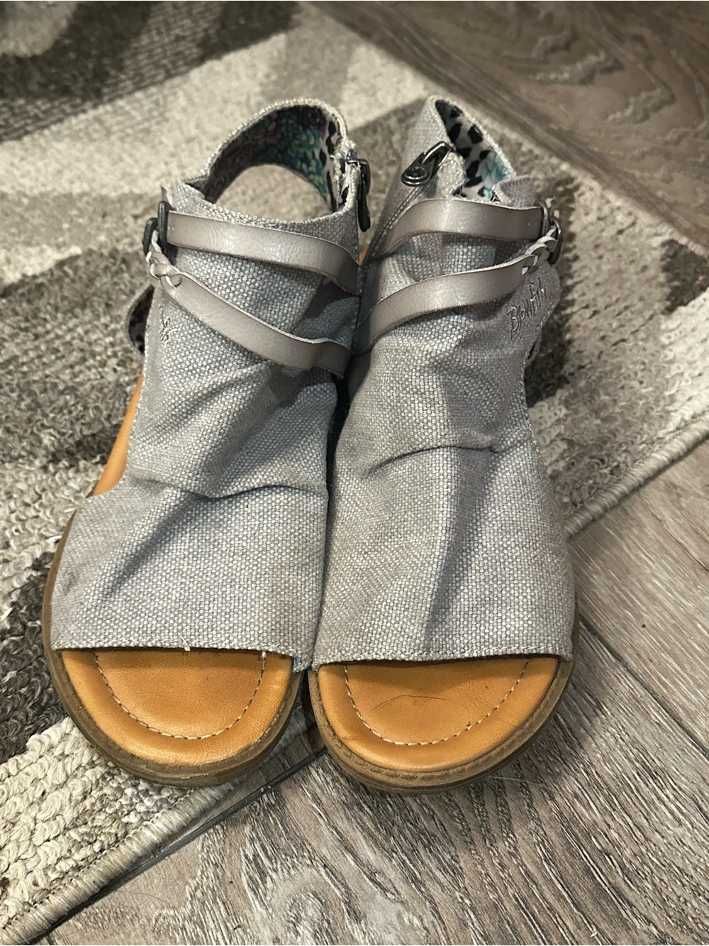 Blowfish Silver Canvas Open-Toe Slingback Sandals